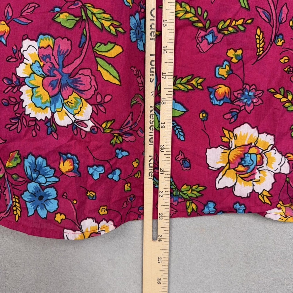 Pitusa Blouse Womens I Pink Floral Cotton Collared Boho Tie Front Top Lace Cuff - Picture 13 of 14